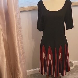 Size large black burgundy and tan sweater dress